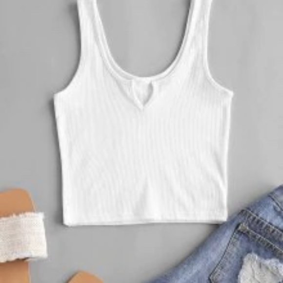 Zaful Ribbed White Crop Tank - Picture 1 of 3